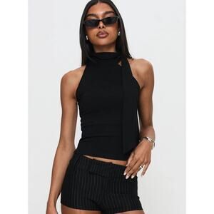 NEW Princess Polly Mathias Black Sleeveless Tie High Neck Blouse Crop Top Size 6